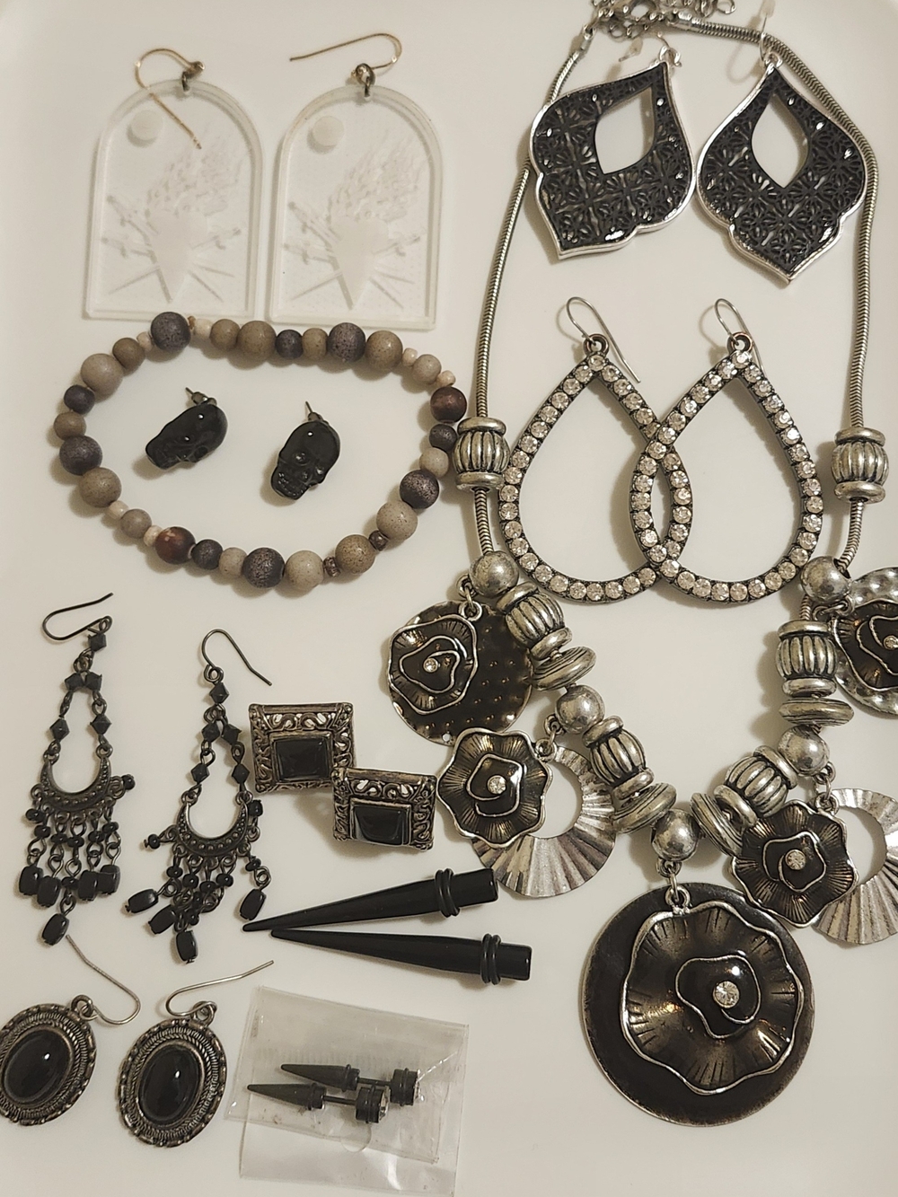 Goth And Edgy Jewelry Lot - Silver And Black